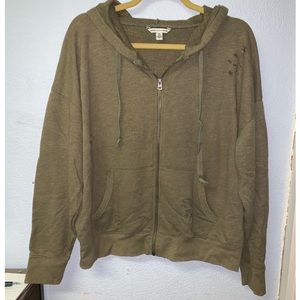 Olive Green Destructed AEO Zip-up Hoodie